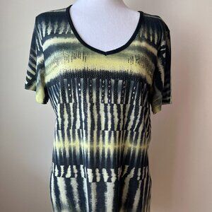 Christopher & Banks Yellow/Green/Black Striped Rhinestone Tee - L - Y2K Sparkle!